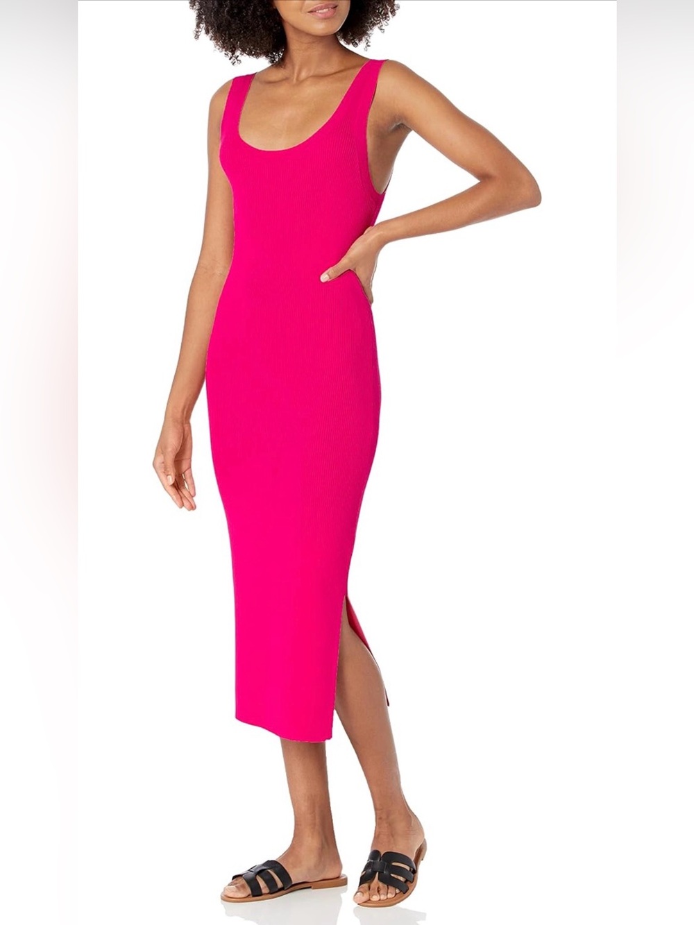 The Drop Ribbed Sweater Knit Dress Hot Pink Magenta Size M
